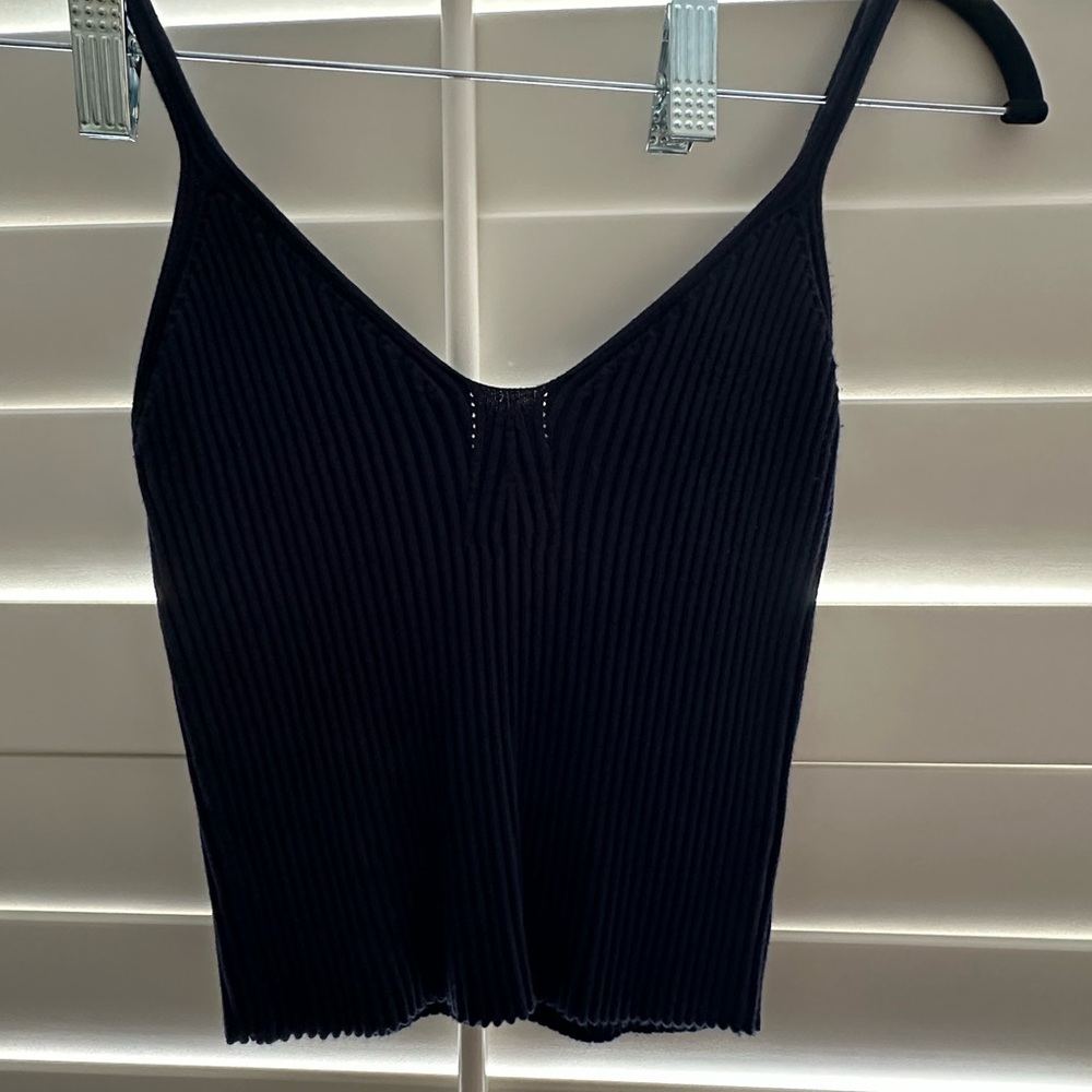 Navy Ribbed Women's Top